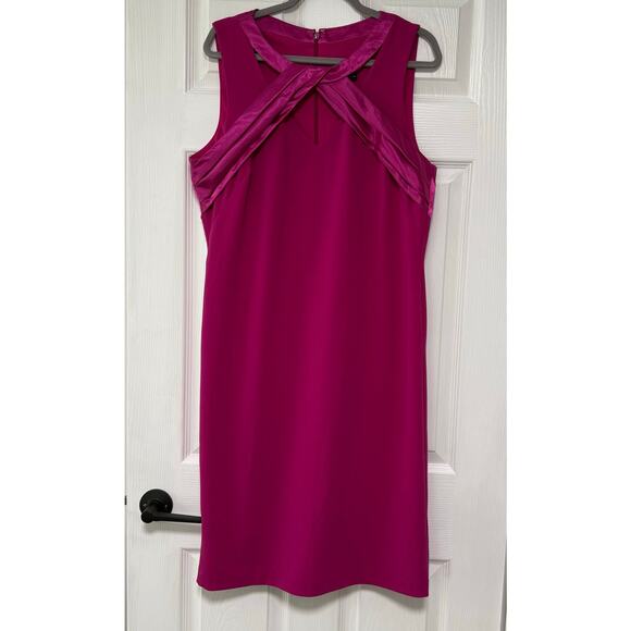 Jessica Howard Women's Pink Fuschia Satin Twist Front Detail Dress Size 16 - Picture 1 of 12